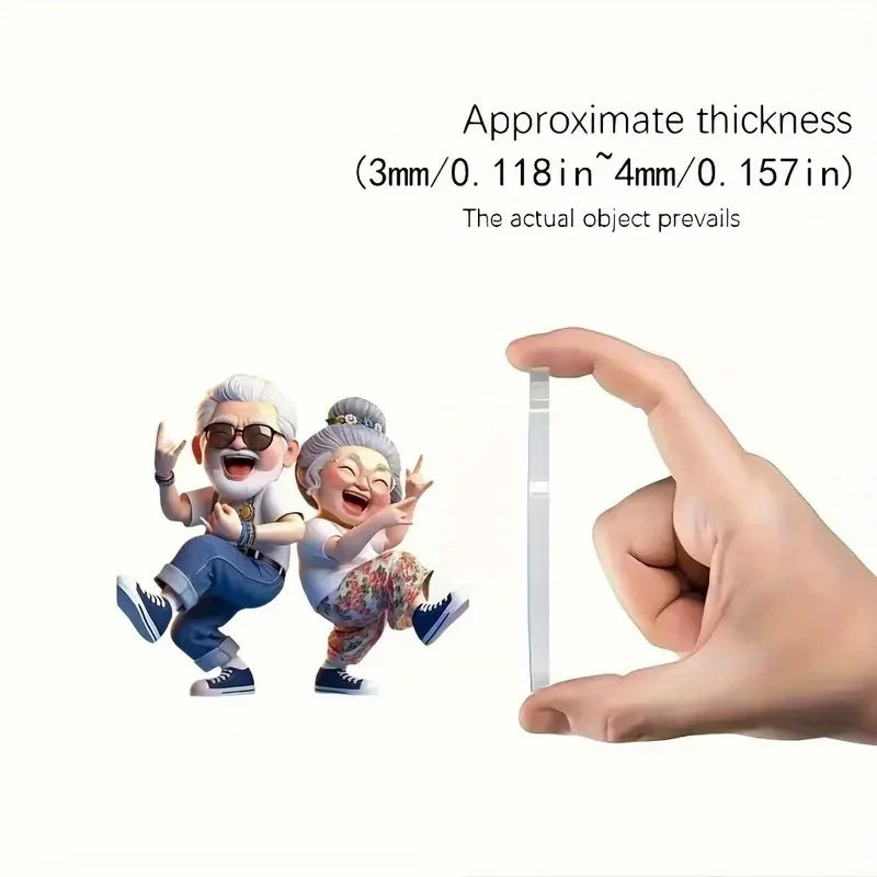 Trendy Hip Couple Elderly 2D Flat Acrylic Pendant Car Keychain Car Rearview Mirror Backpack Pendant Home Decoration Pendant Gift