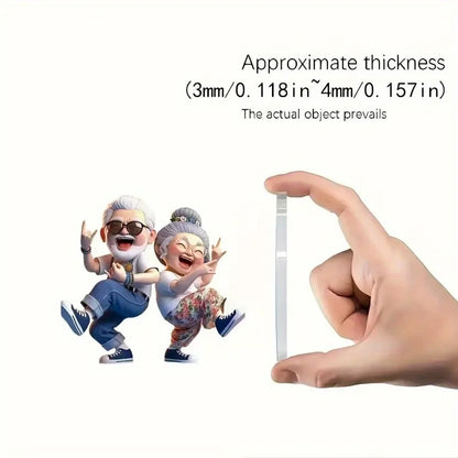 Trendy Hip Couple Elderly 2D Flat Acrylic Pendant Car Keychain Car Rearview Mirror Backpack Pendant Home Decoration Pendant Gift