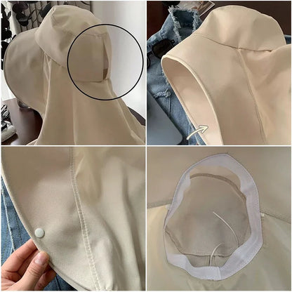 New Sun hat Summer Sunshade Visor Big Hat Outdoor Sunprotection Fishing Hiking Neckprotection Shawl Bucket Hats Sun Supplies