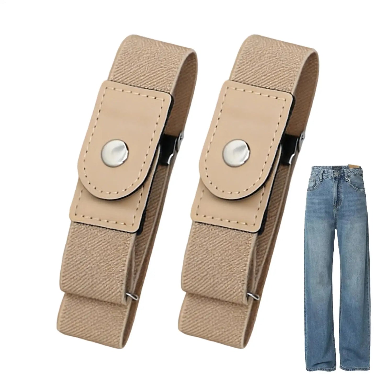 1 Pair No Buckle Elastic Belt Stretchable Adjustable Waistband for Women Men Jeans Pants Trousers Dresses Casual Fashion Wear