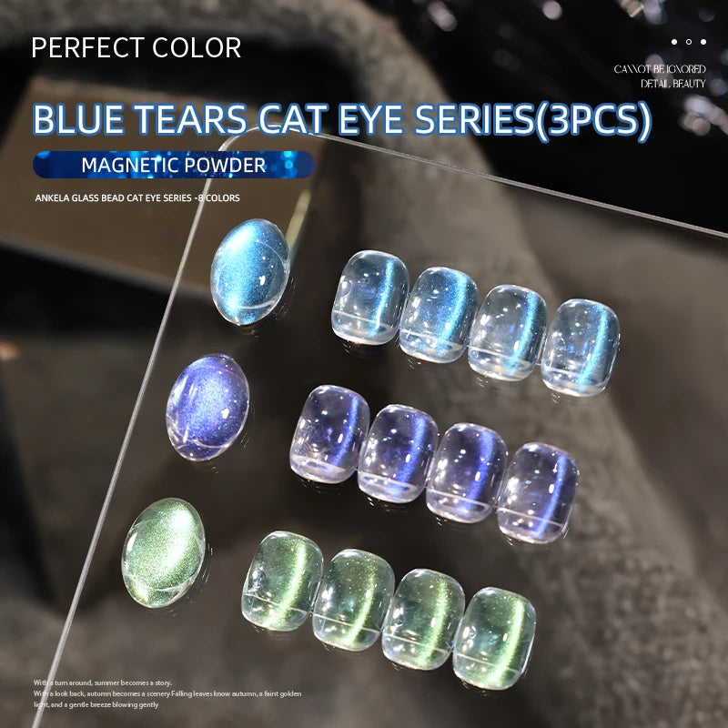 PERPECT COLOR Blue Tears Cat Eye Series, 3 Colors 1pc/3g Unique Blue Color And Magnetic Powder, Gives A Dreamy, Romantic Feeling