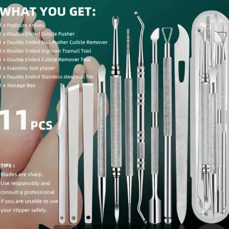 10pcs/set Stainless Steel Pedicure Tool Precision Manicure Knife for Removing Dead Skin Callus Portable Foot Cuticle Care Tools