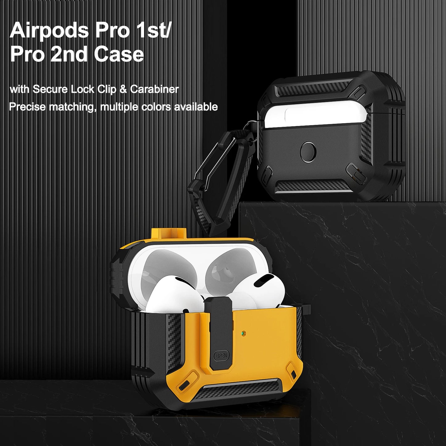 Portable Shockproof Case For Apple Airpods Pro/Pro 2 Carbon fibre Headset Cases With Carabiner Security Lock Cover Funda