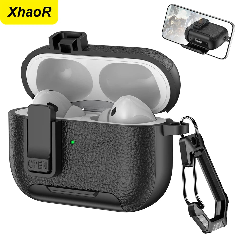 New Earphone Cover For AirPods Pro 3 3rd Generation Protective Case With Secure Lock Invisible Phone Stand Leather Texture Cover