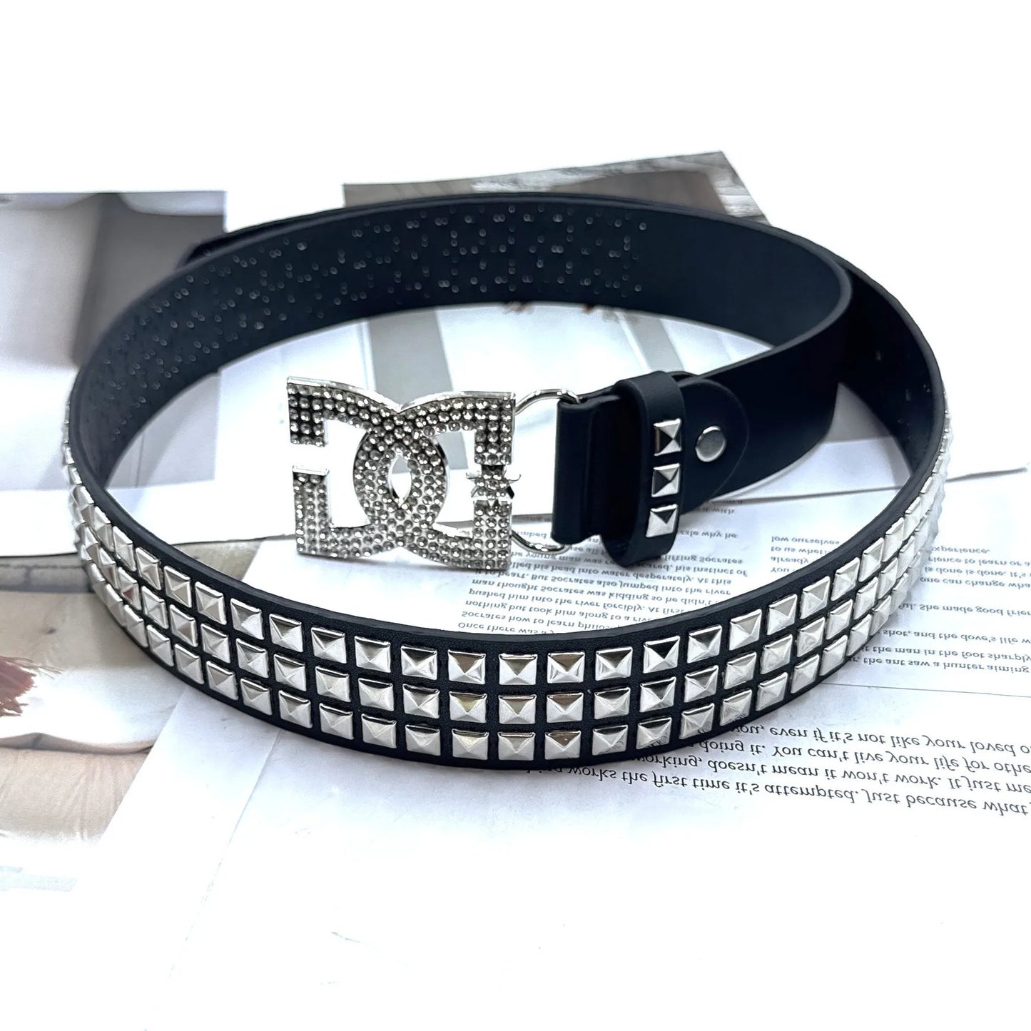 Women Rhinestone Rivet Leather Belt 120cm Y2K Punk Luxury Hot Girl Versatile Decor Waist Belt