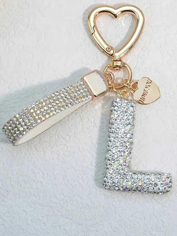 Shining Diamond Inlay 26 English Initial letter Key Chain Car High-end Key Ring Lady Bag Delicate Pendant Thanksgiving Gifts