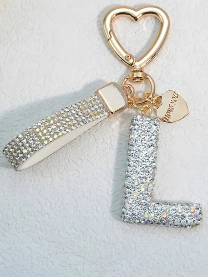 Shining Diamond Inlay 26 English Initial letter Key Chain Car High-end Key Ring Lady Bag Delicate Pendant Thanksgiving Gifts