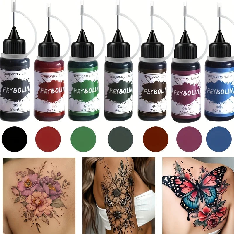 Long-Lasting Temporary Tattoo Inks with 3 Tattoo stickers Kit,Freehand Painting Gel for Makeup Trend Party Tattoos for Face Body