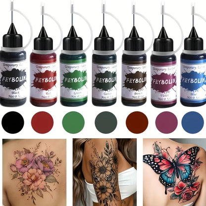 Long-Lasting Temporary Tattoo Inks with 3 Tattoo stickers Kit,Freehand Painting Gel for Makeup Trend Party Tattoos for Face Body