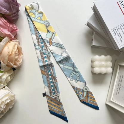 New Long Small Silk Scarf Headband Women's Double-sided Elegant Binding Strap Streamer Small Scarf Gift Ribbon Silk Scarf