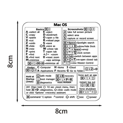 Shortcut Stickers for MacBook Pro/Air Keyboard - Clear/Black, Fits 13-16" Models, Quick Navigation & Application Control
