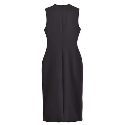 MUJER 2025 Womens Dresses Black Office Long Dresses for Women Spring Sleeveless Midi Dress Woman Belt Button Women's Dress Vest