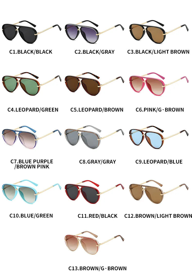 Trendy Oversized Pilot Sunglasses Women Men Vintage Retro Classic Designer Sun Glasses UV400 Protection Fashion Ladies Shades