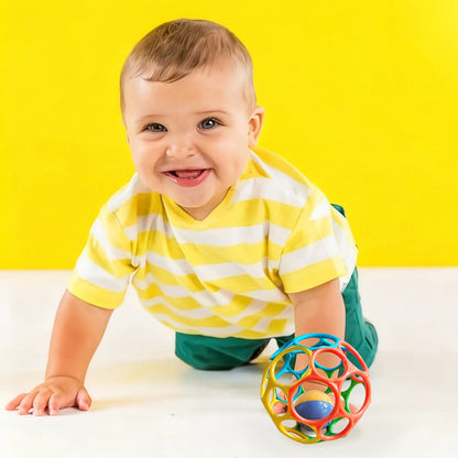 6-in-1 BPA-Free Baby Sensory Rattle Ball - Soft Textured Grasping Toy with Gentle Sound & Spin Rings | Montessori Learning Toy f