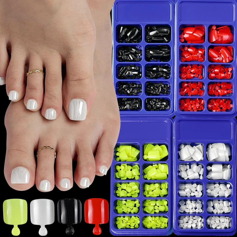 120Pcs Glossy Black Press On Toenails Short Square Full Cover Fake Toenail Tips for Summer Women False Foot Nail Tip Extension &