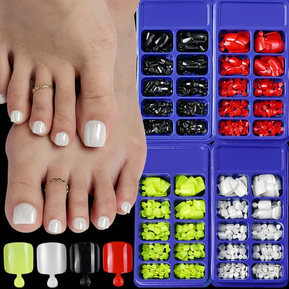 120Pcs Glossy Black Press On Toenails Short Square Full Cover Fake Toenail Tips for Summer Women False Foot Nail Tip Extension &