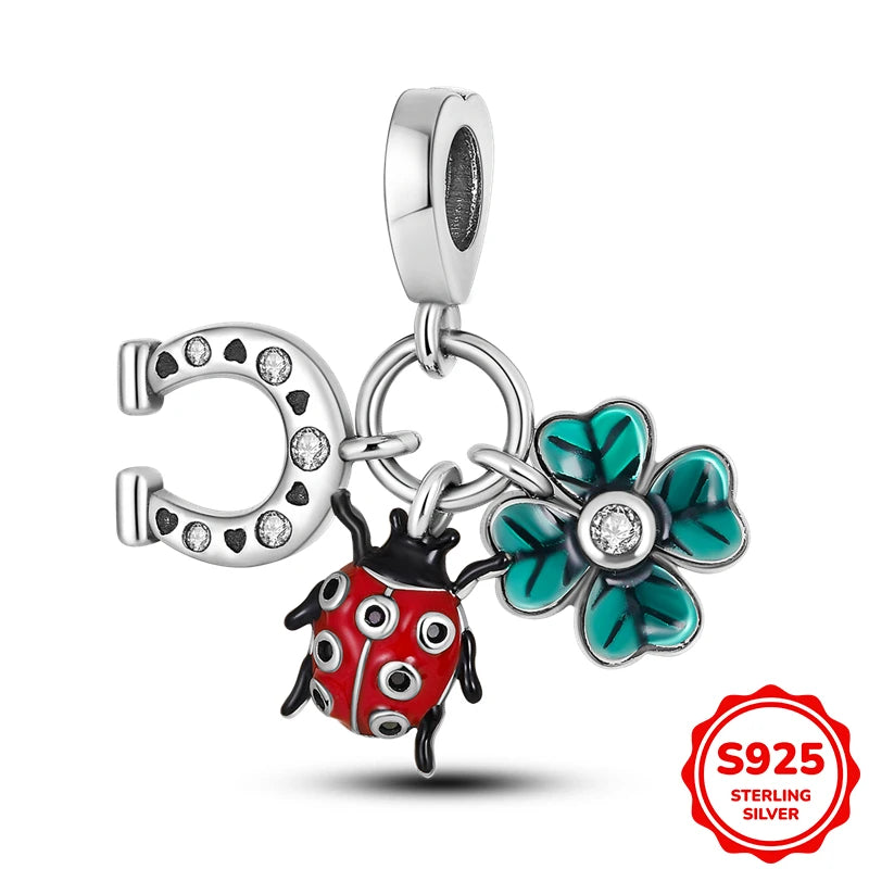 Charms Silver 925 Ladybugs and Cherry Strawberries Pendant Bead Fit 3mm Bracelet Bangle Necklace For Women Luxury Jewelry Making