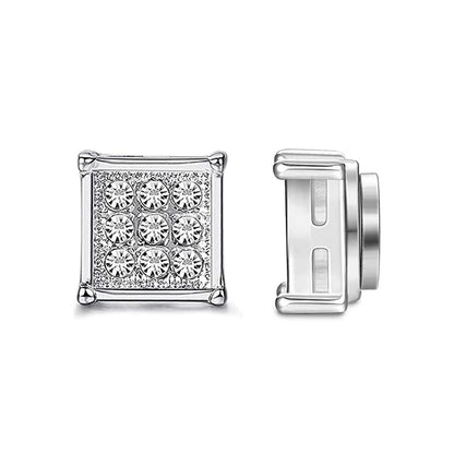 1-12 Pair Stainless Steel Magnetic Non Piercing Inlaid Cubic Zirconia Stud Earrings Clip on Hoop Earrings Set for Men Women