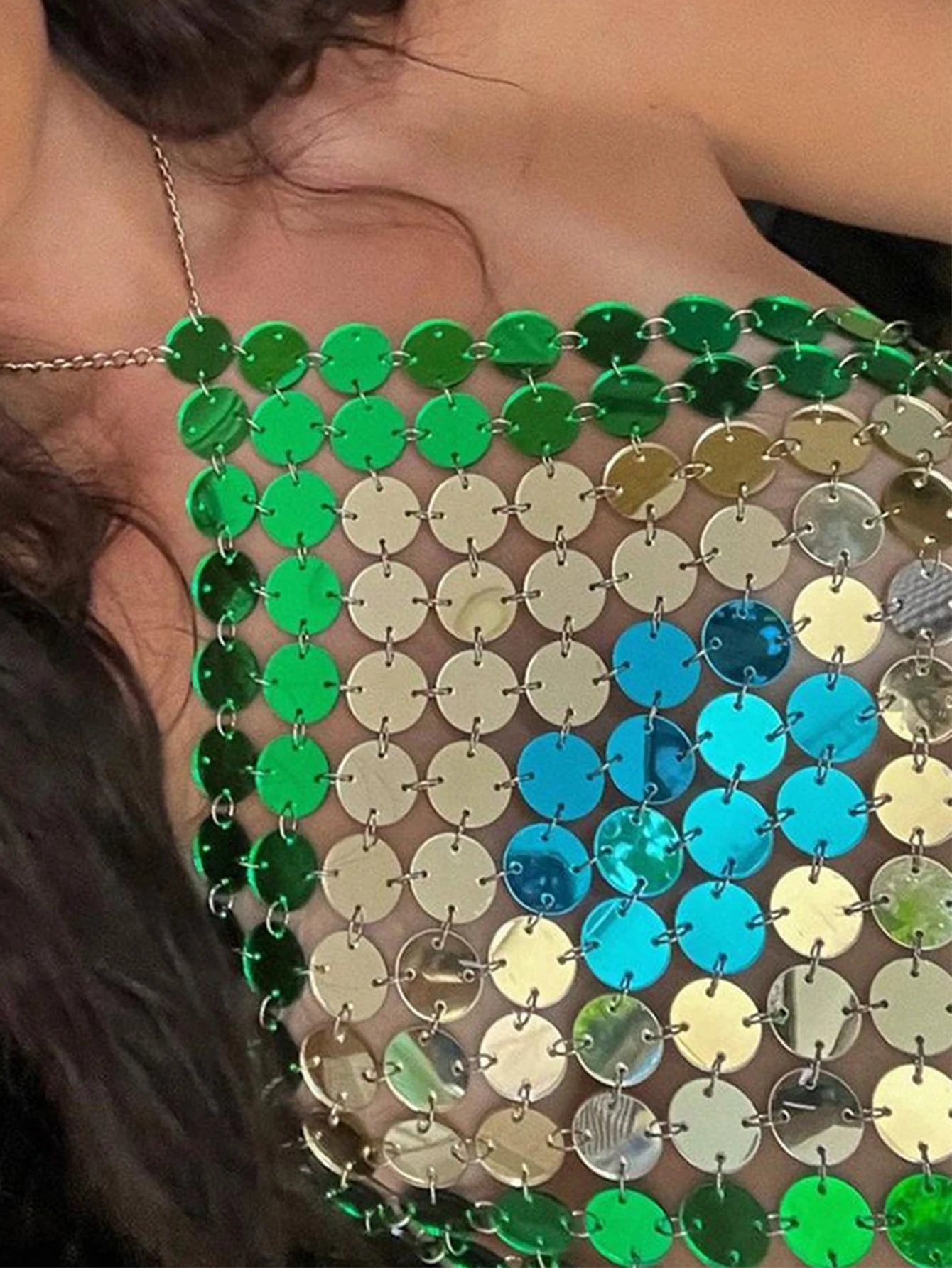 Sexy halter metal sequin Crop top women 2026 summer see through shiny Club rave outfits beach party tank top y2k streetwear Tops