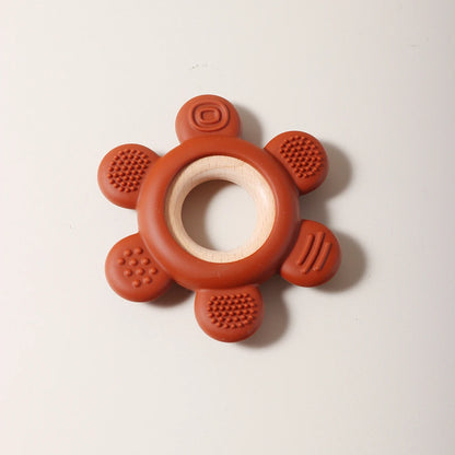 hot sale Baby wooden teether flower silicone teether Food Grade Safe Teether with wooden ring  Toy Teething gift