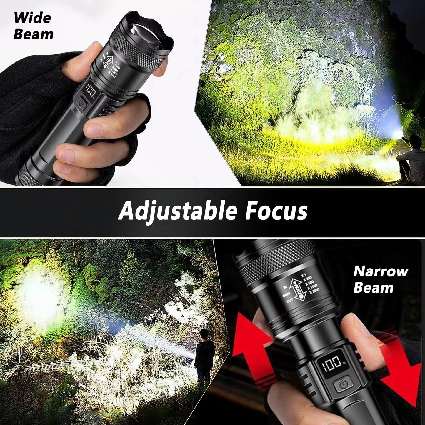 USB Rechargeable LED Flashlight Bright High Lumens,Zoomable Waterproof Torch,Portable Handheld Light for Outdoor Camping Hiking