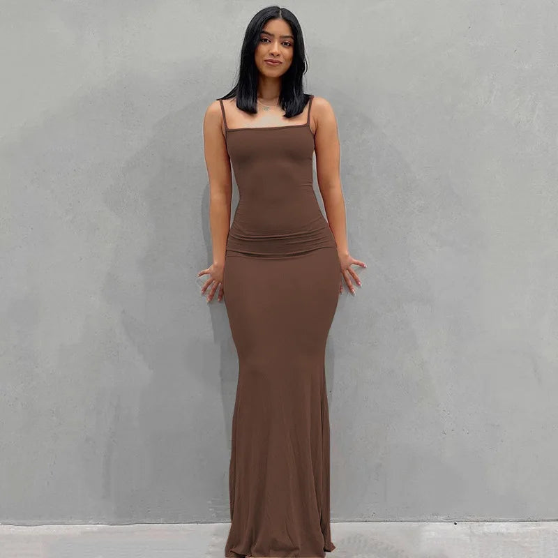 Europe and the United States cross-border foreign trade women 2024 solid color sexy slim high step slip dress