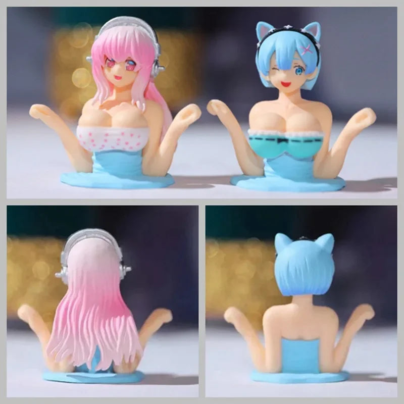 Sexy Kanako Chest Shaking Girls Car Ornaments Cartoon Kawaii Anime Statue Car Dashboard Sexy Doll Figurine Cute Car Decorations