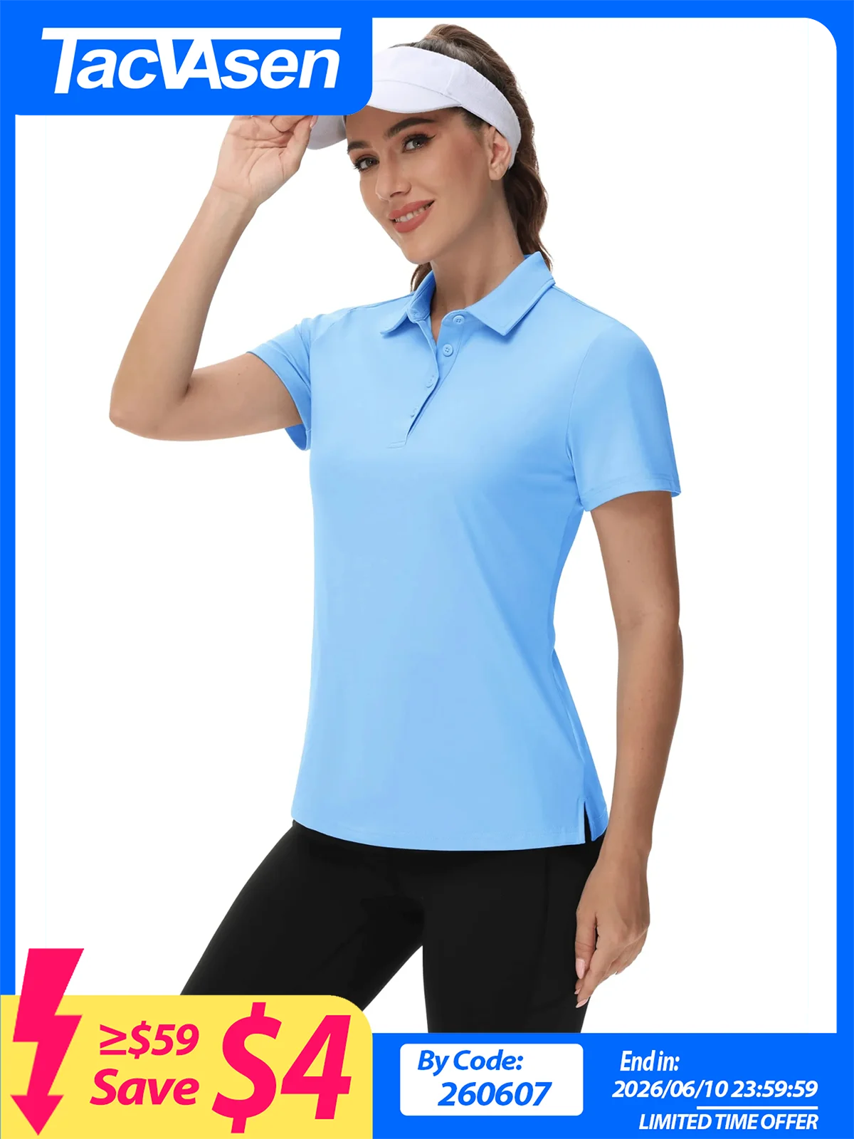 TACVASEN UPF50+ UV Protection Quick Dry Polo T-Shirts Womens Summer Short Sleeve Golf Sports Tee Shirts Breathable Workout Tops