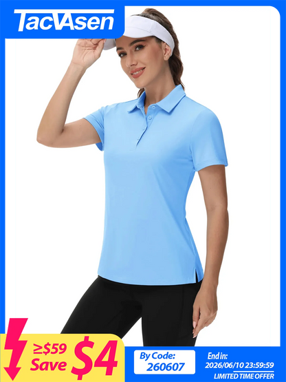 TACVASEN UPF50+ UV Protection Quick Dry Polo T-Shirts Womens Summer Short Sleeve Golf Sports Tee Shirts Breathable Workout Tops