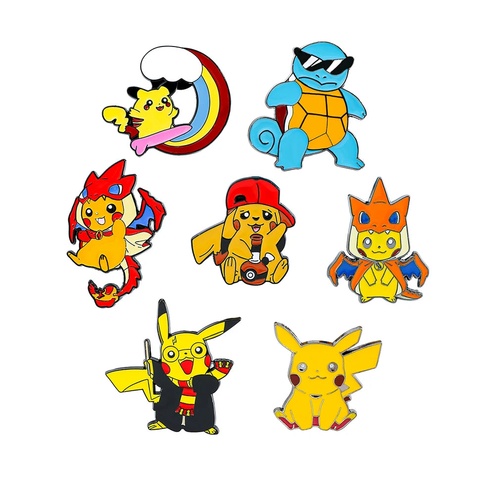 Anime Pikachu Squirtle Enameled Brooch Pin - Pokemon Lapel Badge Jewelry Accessory for Clothing And Backpacks