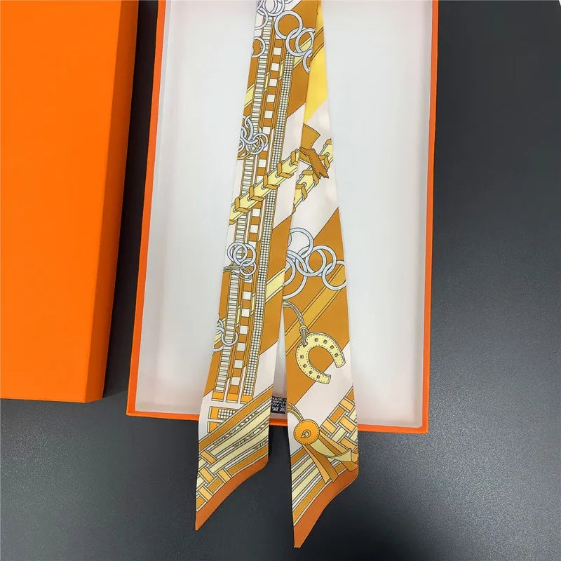 New Long Small Silk Scarf Headband Women's Double-sided Elegant Binding Strap Streamer Small Scarf Gift Ribbon Silk Scarf