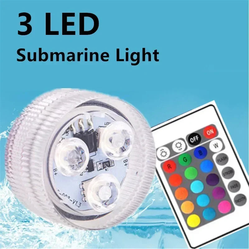 Colorful 3 LED Underwater Light With Remote Control Powered By Button Cell Waterproof Swimming Pool Party Decoration Lamp