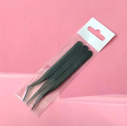 3pcs set Professional Eyelash Tweezers Titanium Curved Head False Eyelash Clamp Tool for Beauty Health Fiber Tip Eyelash Curler