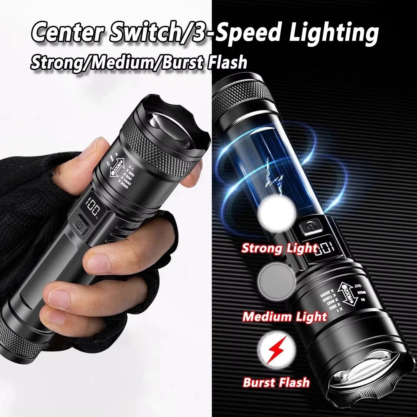 USB Rechargeable LED Flashlight Bright High Lumens,Zoomable Waterproof Torch,Portable Handheld Light for Outdoor Camping Hiking
