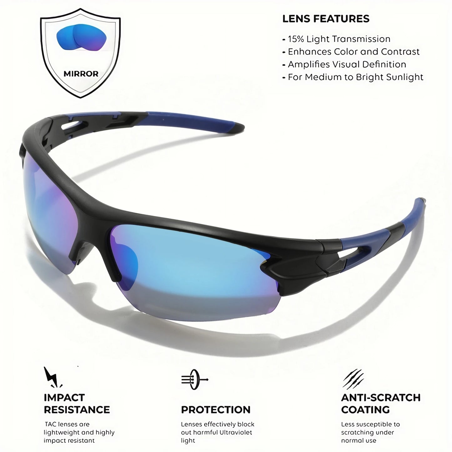 2PCS New Wraparound Sports Sunglasses Semi-Rimless Lightweight for Cycling Hiking Daily Unisex UV400 Anti-Fog Outdoor Eyewear