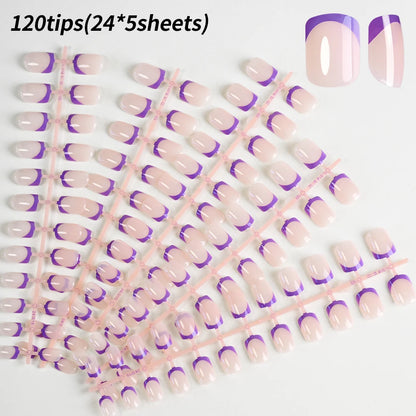 120/240Pcs French Short Square False Nails 12-Sizes Full Cover Press On Nail Glossy French Fake Fingertips for Women DIY Nails &