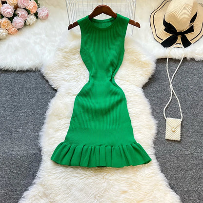 YuooMuoo Chic Fashion Sexy Package Hips Ruffled Mini Dress Women Summer Slim Elastic Knitted Party Dress Streetwear Lady Outfits