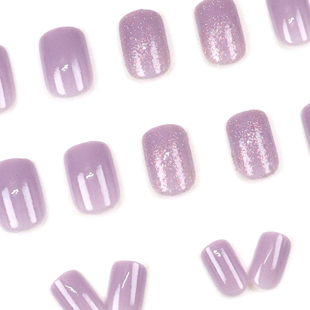 24pcs/set short square fake nails for women girls faux ongles fashion glitter geometric flowers design press on false nail kit