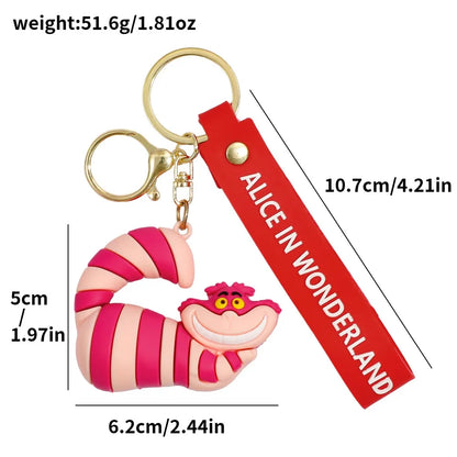Alice in Wonderland Silicone Keychain Lovely 3D Anime Film Figure Key Chain Keyrings Backpack Bag Car Accessories Gift