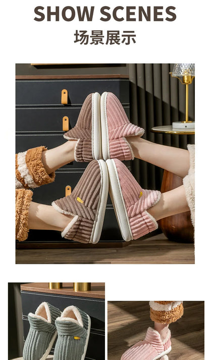 Shevalues Fashion Fur Slippers For Women Men Winter Warm ankles Cozy Furry Slides Home Indoor Soft Sole Plush Slides Cotton Shoe