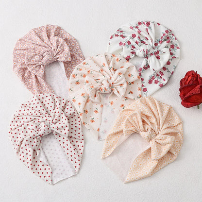 Ins Ribbed Baby Turban Hats Heart Dasiy Cherry Butterfly Bear Printed Infant Beanies Toddler Boys Girls Caps Kids Headwear