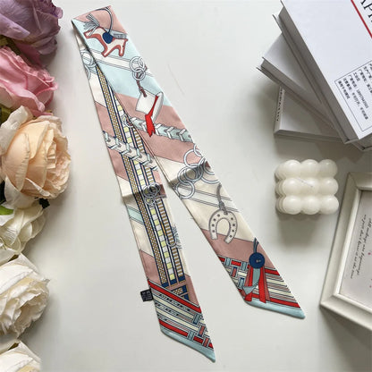 New Long Small Silk Scarf Headband Women's Double-sided Elegant Binding Strap Streamer Small Scarf Gift Ribbon Silk Scarf
