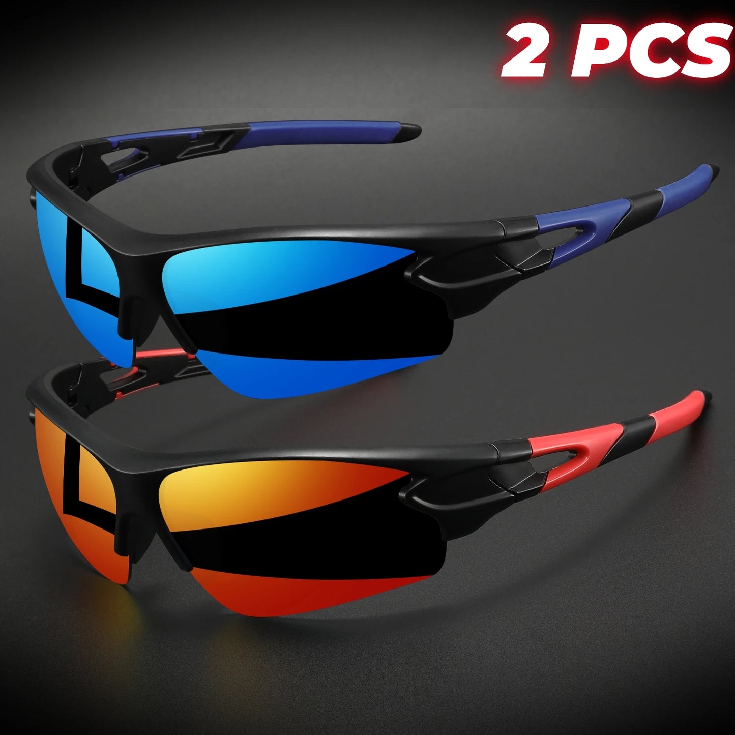 2PCS New Wraparound Sports Sunglasses Semi-Rimless Lightweight for Cycling Hiking Daily Unisex UV400 Anti-Fog Outdoor Eyewear