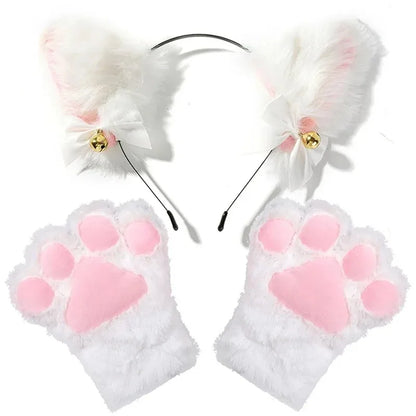 1 Set Cute Cat Ear Hair Wear Claw Gloves Girls Anime Cosplay Costume Plush Bell Cat Fur Ear Hairband Night Party Club Headbands