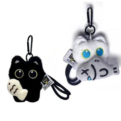 Rearview Mirror Pendant Decoration Cool Plush Black Cat Keychain Bag Pendant Charms Car Keyring Accessories for Men and Women
