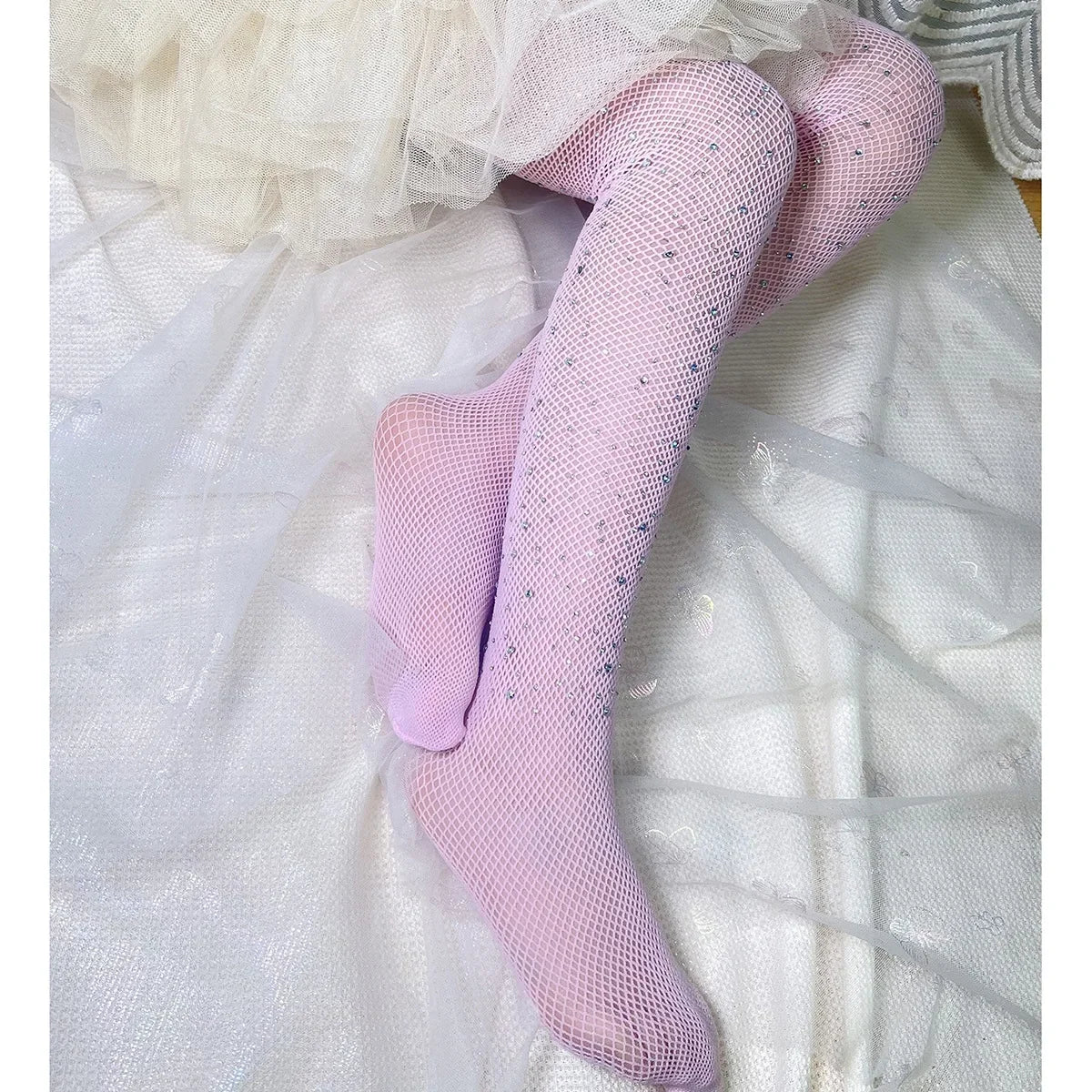 Kids Girl with Rhinestone Fashion Fishnet Stockings Hollow Lace Glitter Pantyhose for Children Girl Summer Mesh Baby Hosiery