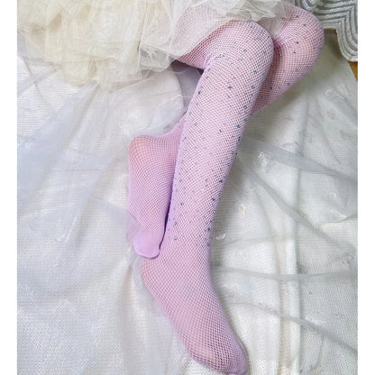 Kids Girl with Rhinestone Fashion Fishnet Stockings Hollow Lace Glitter Pantyhose for Children Girl Summer Mesh Baby Hosiery