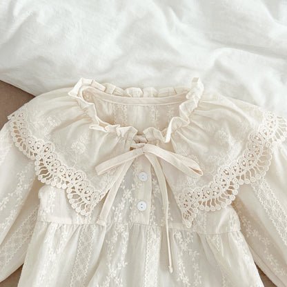 0-2Yrs Newborn Bodysuit Spring Autumn Clothes Baby Romper Lapel Collar Princess Bow Romper Long Sleeves Infant Girl Jumpsuit