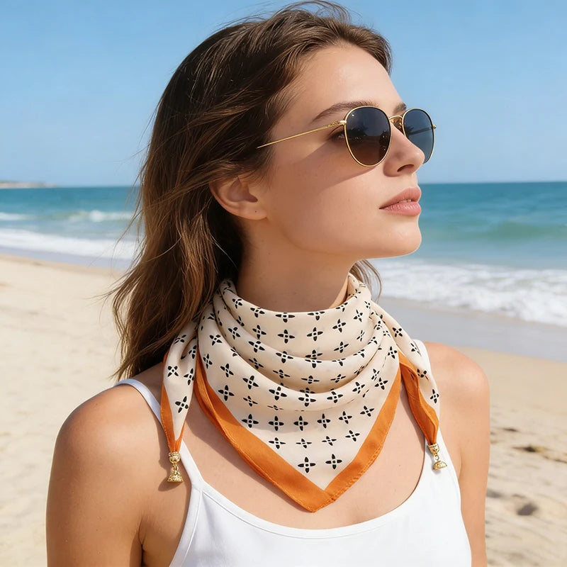 Luxury Magnetic Buckle Silk Scarf Women Soft Satin Neckerchief Female Autumn Winter Warmth Cold Resistance Fashion Square Scarve