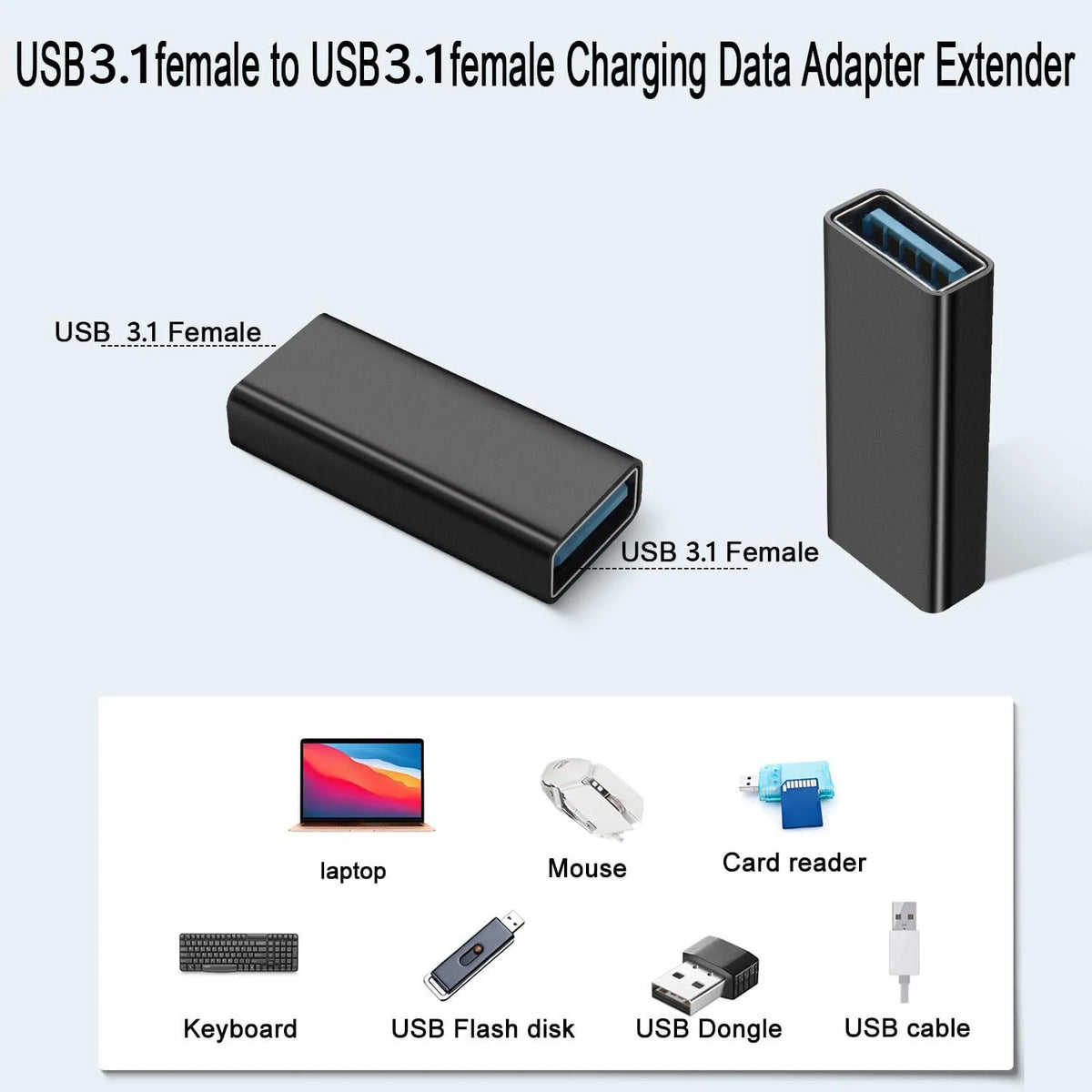 3.1 USB to USB Adapters 3.0 USB Female to USB A Female Converter OTG DataSync Extender Connectors for Laptops Tablets